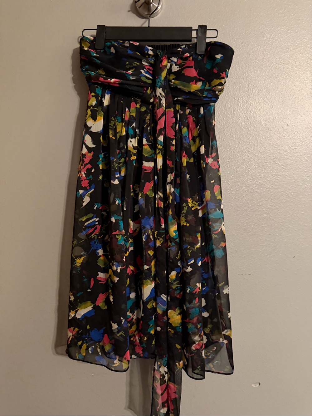 The Limited Black Strapless Dress with Multicolor Floral Print